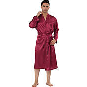 Lars Amadeus Men&#39;s Satin Robe Sleep Nightdress Long Sleeve Loungewear Soft Solid Breathable Sleepwear Pajama Dress Bathrobe Medium Red