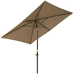 Outsunny 6.6 X 10 ft Rectangular Market Umbrella Patio Outdoor Table Umbrellas with Crank & Push Button Tilt, Coffee