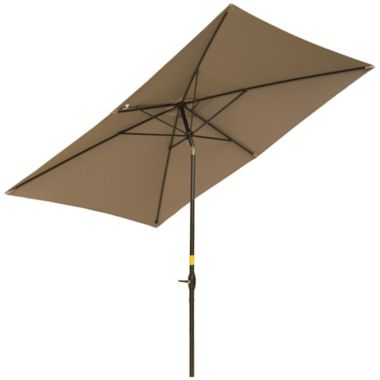 Outsunny 6.6 X 10 ft Rectangular Market Umbrella Patio Outdoor Table Umbrellas with Crank & Push Button Tilt, Coffee. View a larger version of this product image.