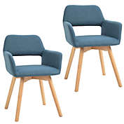 HOMCOM Dining Chairs Set of 2 Home Modern Accent Armchair for Bedroom Living Room with Fabric Surface and Solid Wood Legs, Blue