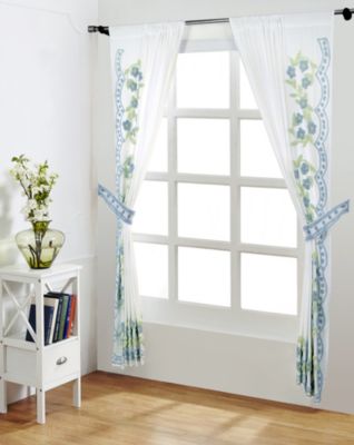 Bloomfield Collection Floral Design 100% Cotton Tufted Unique Luxurious Curtain Set Blue - Better Trends