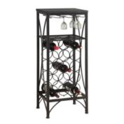 Homeroots Kitchen & Dining 12.5" x 16.25" x 40.5" Black Metal Wine Bottle and Glass Rack Home Bar - 333167