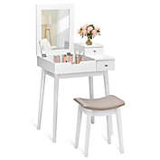 Slickblue Vanity Dressing Table Set Flip Mirror Desk Furniture Stool