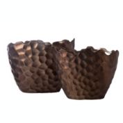 Urban Trends Collection Ceramic Oval Pot with Irregular Lip, Geometric Pattern and Tapered Bottom Set of Two Matte Finish Brown