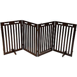 Arf Pets Freestanding Wood Dog Gate with Walk Through Door, Expands Up to 80" Wide, 31.5" High - Bonus Set of Foot Supporters