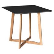 LeisureMod Cedar Square Bistro Dining Table W/ Natural Wood X Shaped Sled Base - Black