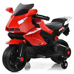 Costway 6V Kids Ride on Motorbike with Training Wheels and Music-Red