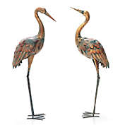 Slickblue Set of 2 Crane Garden Statues Standing Metal Crane Sculptures Bird