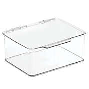 mDesign Plastic Home Office Desk Storage Organizer Bin Box with Hinge Lid, Clear