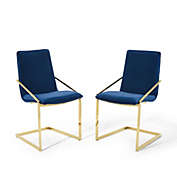 Modway Furniture Pitch Dining Armchair Performance Velvet Set of 2, Gold Navy