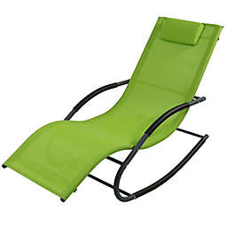 Sunnydaze Outdoor Patio and Lawn Wave Rocking Lounge Chair with Pillow, Green