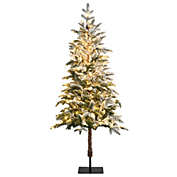Slickblue Artificial Snow Flocked Pencil Christmas Tree with Warm White LED Lights