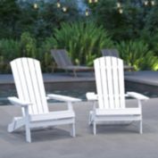 Merrick Lane Set of 2 Riviera Poly Resin Folding Adirondack Lounge Chair - All-Weather Indoor/Outdoor Patio Chair in White