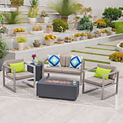 Contemporary Home Living 3pc Gray 2 Seater Outdoor Patio Chat Set with Fire Pit 31.25"