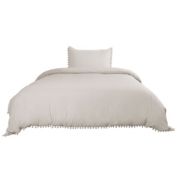 PiccoCasa Solid Simpility Polyester Wash 2 Piece Duvet Cover Set with Pompon Tassels High Thread Count Bedding Pillowcases Sets - Breathable Fade and Tan Twin