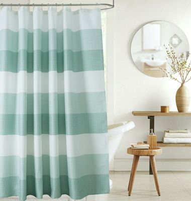 Pantone Universe Colorwave Macaw Green & Blue Fabric Shower Curtain Striped NEW 