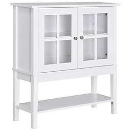 HOMCOM Kitchen Credenza & Sideboard Buffet Storage Cabinet with 2 Glass Doors & Storage Shelves, White