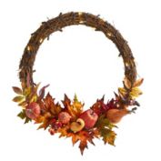 Nearly Natural 22" Pumpkin and Maple Artificial Autumn Wreath with 50 Warm White LED Lights