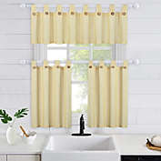 Stock Preferred Linen Striped Tier Curtains with Solid Button Kitchen Sheer Curtain 27"x36"x2 Yellow