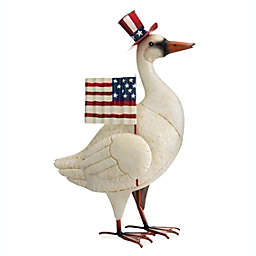 Plow & Hearth Metal Patriotic Goose Statue with American Flag and Top Hat