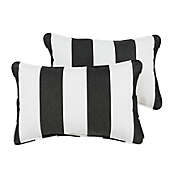 Outdoor Living and Style Set of 2 Black and White Cabana Classic Sunbrella Outdoor Lumbar Pillows 13" x 20"