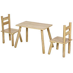 Halifax North America 3-Piece Set Kids Wooden Table Chairs Easy to Clean Gift for Boys Girls Toddlers Age 3 to 8 Years Old Natural