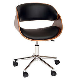 Armen Living. Armen Living Julian Modern Office Chair In Chrome Finish with Black Faux Leather And Walnut Veneer Back.