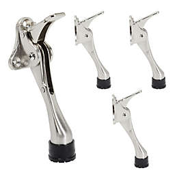 Built Industrial 4 Pack Kickdown Door Stops with Rubber Tip and Spring Lever (Silver, 4 x 2 in)