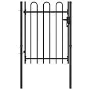 Home Life Boutique Fence Gate Single Door with Arched Top Steel 3.2&#39;x3.9&#39; Black