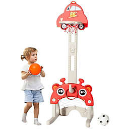 Costway-CA 3-in-1 Basketball Hoop for Kids Adjustable Height Playset with Balls-Red