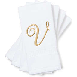 Juvale Monogrammed Fingertip Towels, Letter V Embroidered Gift (11 x 18 in, Set of 4)