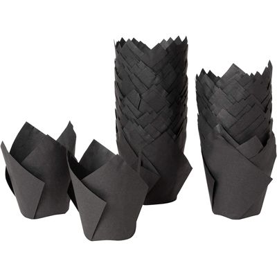 Juvale Black Tulip Cupcake Liners for Weddings and Birthday, Paper Baking Cups (100 Pack)