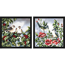 Great Art Now Tree Sparrow & Tufted Titmouse by Brenda Tustian 13-Inch x 13-Inch Framed Wall Art (Set of 2)