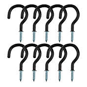 Unique Bargains 10 Pieces Durable Cup Ceiling Hooks, 2 Inch Vinyl Coated Metal Screw in Hanger Hooks for Home Office Plants Outdoor Lights Mugs Holder Black