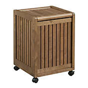 Contemporary Home Living 24" Antique Chestnut Brown Solid Rolling Laundry Hamper with Lid