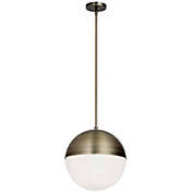 Dainolite Dayana 3 Light LED Compatible Antique Brass Pendant with White Glass Bowl Shade