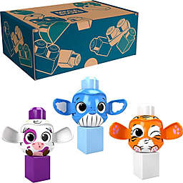 Mega Bloks Peek A Blocks Toys 3-Pack Value Bundle Tiger, Whale, Cow, with 3 Building Blocks