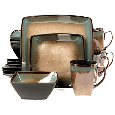 Gibson Elite Tequesta 16-Piece Square Dinnerware Set, Taupe. View a larger version of this product image.
