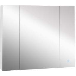 kleankin LED Medicine Cabinet, Wall-Mounted Bathroom Vanity Mirror Organizer with Dimmer Touch Switch, Three Doors, White