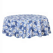 PiccoCasa Farmhouse Decorative Printed Tablecloth Table Cover Table Protector for Kitchen, Seamless Water Vinyl Round Tablecloth 60 Dia for Wedding/Restaurant/Parties Tablecloth Decoration Blue Flower Pattern Floral Printed