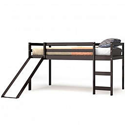 Costway-CA Twin Size Low Sturdy Loft Bed with Slide Wood -Espresso