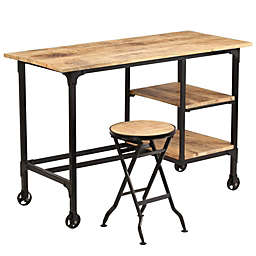 vidaXL Desk with Folding Stool Solid Mango Wood 45.3