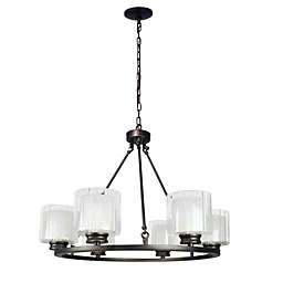 Cenports Fremont 6 Bulb Wagon Wheel Light Fixture with Glass Shades, Elegant Overhead Lighting for Foyer, Living and Dining Room, or Home Entryways, Dimmable Option