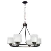 Canyon Home Fremont 6 Bulb Wagon Wheel Light Fixture with Glass Shades, Elegant Overhead Lighting for Foyer, Living and Dining Room, or Home Entryways, Dimmable Option