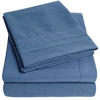 Sweet Home Collection Bed 4-Piece Sheets Set Luxury Bedding Set with Flat Sheet, Fitted Sheet, 2 Pillow Cases, Queen, Denim. View a larger version of this product image.