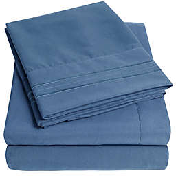 Sweet Home Collection   Bed 4-Piece Sheets Set Luxury Bedding Set with Flat Sheet, Fitted Sheet, 2 Pillow Cases, Queen, Denim