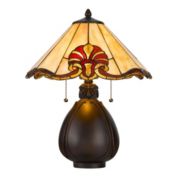 Cal Lighting 60 W X 2 Tiffany Table Lamp W/ Pull Chain Switch With Resin Lamp Body