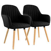 Elama 2 Piece Fabric Tufted Chair in Black with Wooden Legs