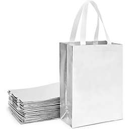 Sparkle and Bash Reusable Grocery Tote Bag for Shopping (Large, Silver, 20 Pack)