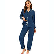 cheibear Women&#39;s Pajama, Polyester Sleep Shirt Nightwear Sleepwear Lounge Modal Pajamas Sets Loungewear Nightwear for Daily, Blue L